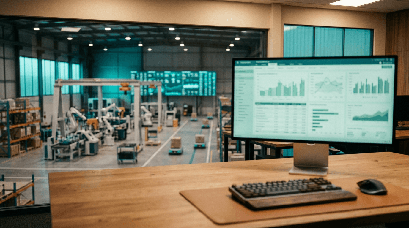 SAP Finance running on a laptop in an Australian finance office, used as the hero image for the SAP Finance automation hub